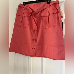 NWT Essentials by A.B.S Retro look Mock Buttons Peach Check Skirt w/Belt, Sz 16